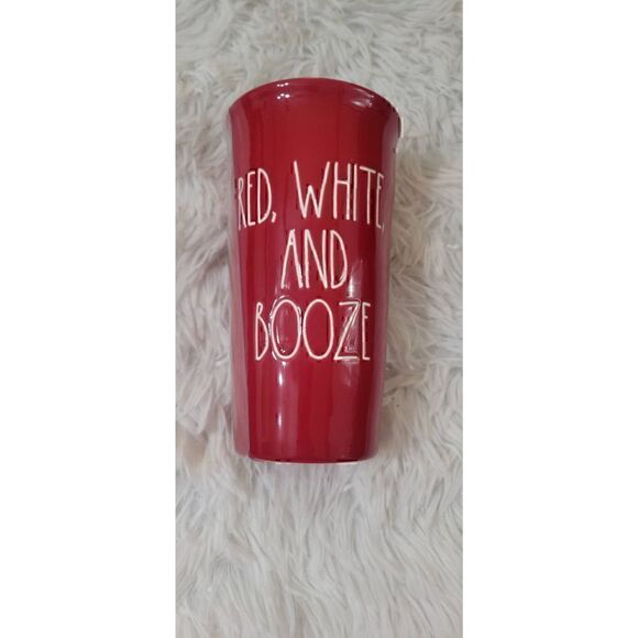 Rae Dunn 'Red White and Booze' Booze Tumbler Ceramic Travel Mug - Picture 2 of 7